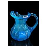 Aqua Blue Hand Blown Art Glass Pitcher UV