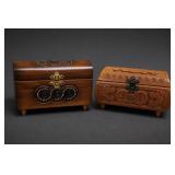 Pair Hand-Carved Walnut Wood Jewelry Boxes