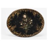 Victorian Floral Lacquered Metal Oval Tray