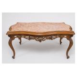 Baroque Style Carved Wood Marble-Top Coffee Table