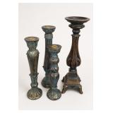 Set Of 4 Bronze Candle Holders, 3 Matching