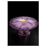 Walther Purple Iris Pansy Glass Pedestal Stand