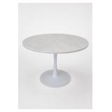 Round Faux Marble-Top Pedestal Dining Table