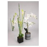 Faux White Orchid Arrangements In Planters