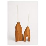 Vintage Wooden Candle Holders, Pair