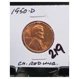 1950-D Lincoln Wheat Cent, CH. RED UNC.