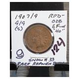 1907/9 Indian Head Cent, E Fine 40, RPD-022