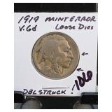1919 Buffalo Nickel, V. Gd., Mint Error
