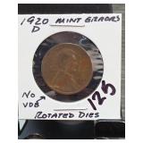 1920-D Lincoln Wheat Cent, Rotated Dies