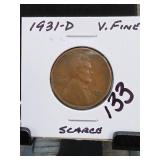 1931-D Lincoln Wheat Cent, V. Fine