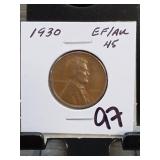 1930 Lincoln Wheat Cent, EF/AU