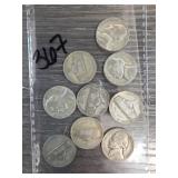 Lot of 9 Silver Jefferson Nickels