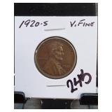 1920-S Lincoln Wheat Cent, V. FINE