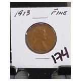 1913 Lincoln Wheat Cent, FINE