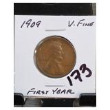 1909 Lincoln Wheat Cent, V. FINE