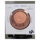 1917 Mexico 20 Pesos Tribute Copper Round