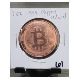 1 Oz .999 Copper Bitcoin Round