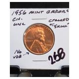 1956 Lincoln Wheat Cent, UNC, Mint Errors