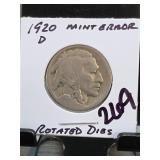1920-D Buffalo Nickel, Rotated Dies