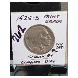1925-S Buffalo Nickel, Struck By Clashed Dies