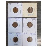 6 Lincoln Wheat Cents: 1909, 1913, 1916-1918