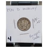 1931-D Mercury Dime, VF-XF, Silver