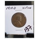 1919-D Lincoln Wheat Cent, V. FINE