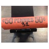 50-Coin Wheat Cent Roll
