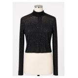 Black Rhinestone Mesh High-Neck Top