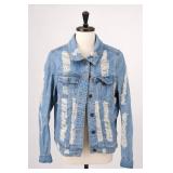 Vibrant Distressed Denim Jacket Size L