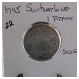 1945 Swiss 1 Franc Silver