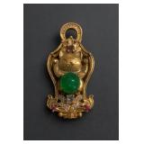 Cat Pendant With Jade Cabochon And Clear Stones