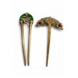 Chinese Hairpin Pair, Floral & Jeweled Designs