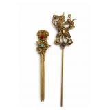 Chinese Hairpin Pair With Colorful Cabochons