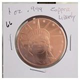 1 Oz .999 Copper Liberty Round