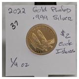 2022 Cook Islands $2 Liberty Tribute, Gold Plated
