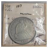 1866-S Liberty Seated Half Dollar, V.G., Silver