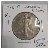 1918-P Walking Liberty Half Dollar, Silver