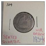 1854-O Seated Liberty Quarter With Arrows