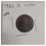 1922-D Lincoln Wheat Cent, Weak D