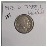 1913-D Buffalo Nickel, Type 1