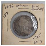1696 England Crown, Five Shillings