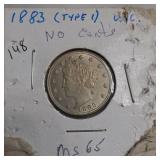1883 Liberty Head V Nickel, MS65, No Cents
