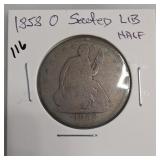 1858-O Seated Liberty Half Dollar, Silver
