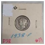 1938-P Mercury Dime, Silver