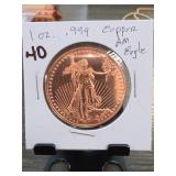 1 Oz .999 Fine Copper Eagle Bullion Round