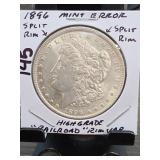 1896 Morgan Dollar, Mint Error, Split Rim