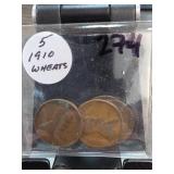 5-Coin 1910 Lincoln Wheat Cent Group