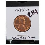 1955-D Lincoln Wheat Cent, GEM BU UNC