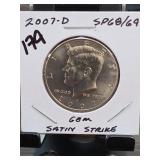 2007-D Kennedy Half Dollar, SP68/69, Satin Strike
